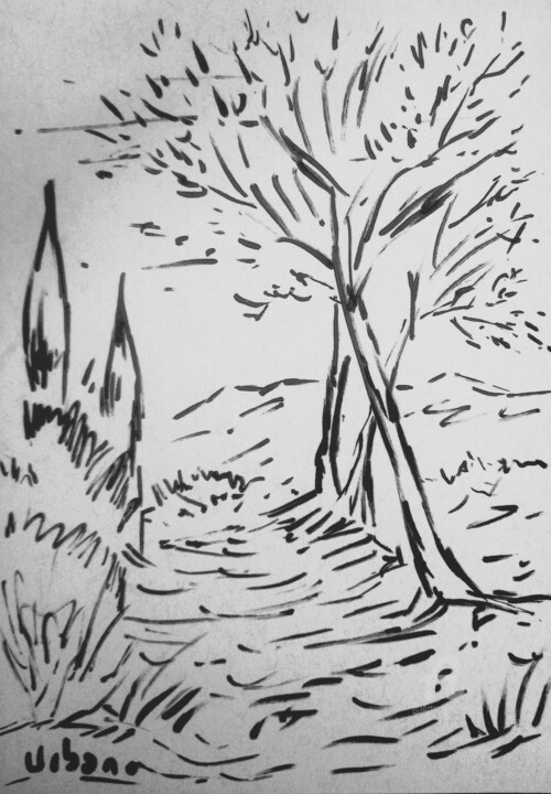 Allée des Pins Drawing, 11.8x8.3 in