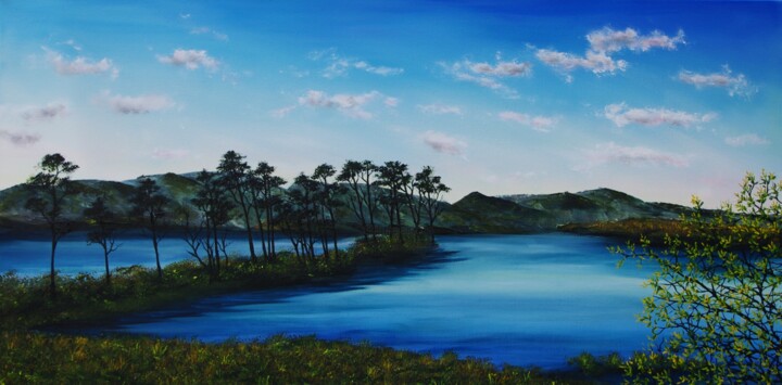 Painting titled "Loch Assynt" by Hazel Thomson, Original Artwork, Oil Mounted on Wood Stretcher frame