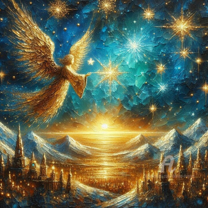 Grafika cyfrowa / sztuka generowana cyfrowo zatytułowany „Angel above highlan…” autorstwa Davina Dugnas, Oryginalna praca, M…