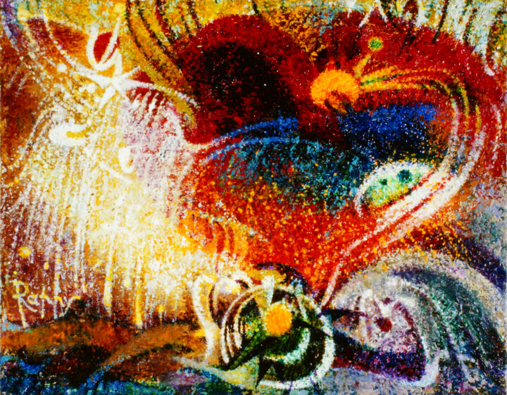 Peinture intitulée "L’année de la comète" par Raphy, Œuvre d'art originale, Huile Monté sur Châssis en bois