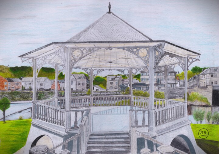 Hotton à travers son kiosque Disegno, 11x15,8 in