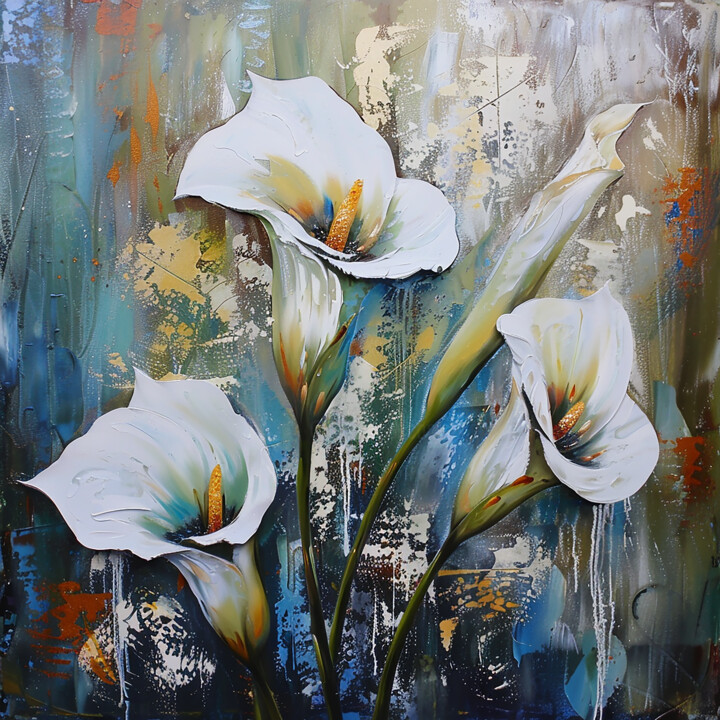 Arte digitale intitolato "White calla lilies" da Irene Nekrasova, Opera d'arte originale, Immagine generata dall'IA