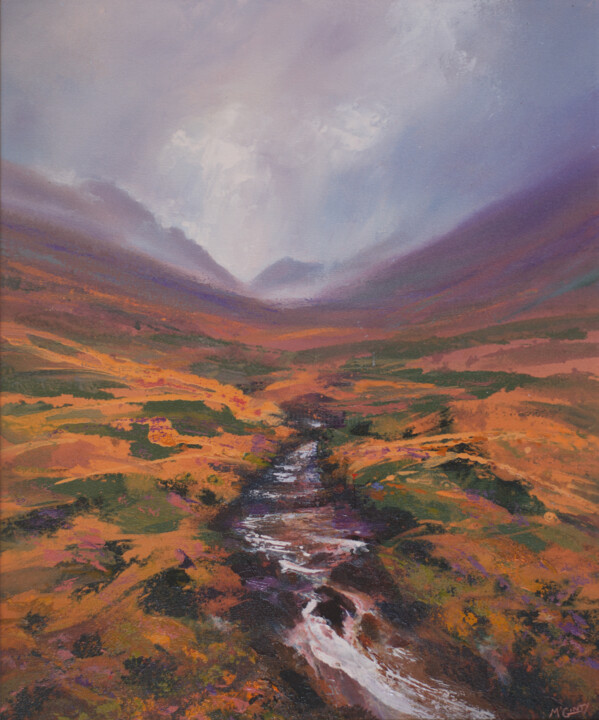 Painting titled "AUTUMN STREAM, GLEN…" by Kevan Mcginty, Original Artwork, Acrylic Mounted on Wood Stretcher frame