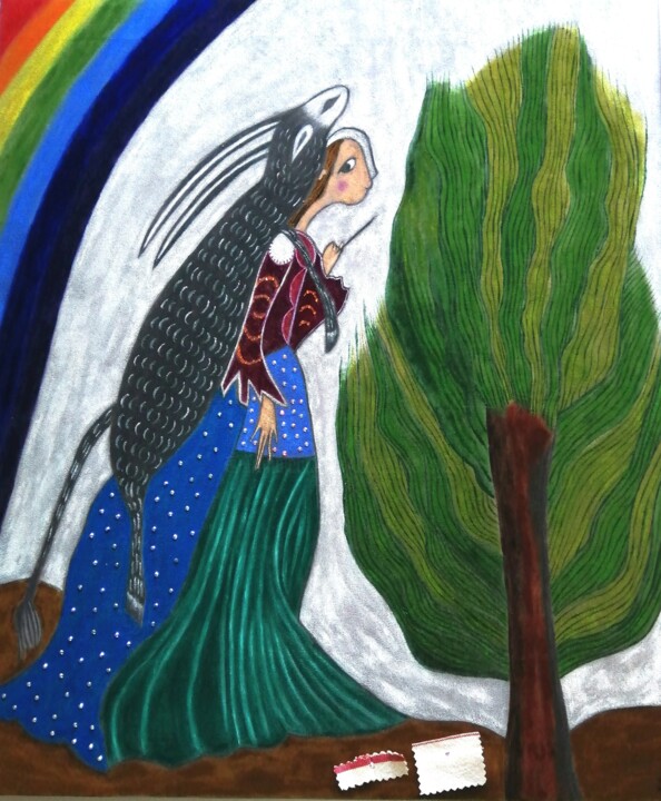 Peinture intitulée "Peau d'Âne revisitée" par Laure Barlet, Œuvre d'art originale, Huile Monté sur Châssis en bois