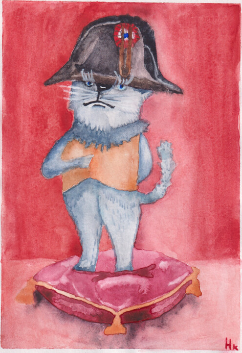 Dessin intitulée "Кот Наполеон / Napo…" par Nina Karymova (Nino), Œuvre d'art originale, Aquarelle