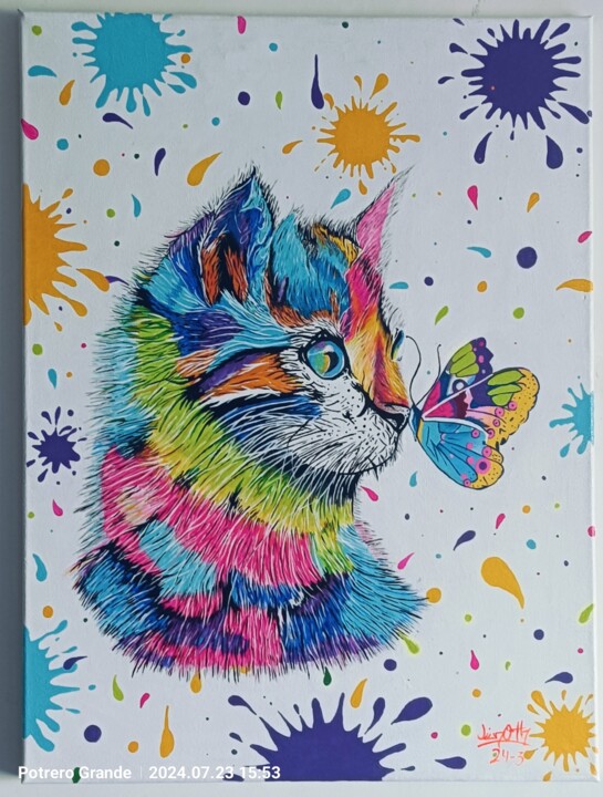 Cover Gato con Mariposa 绘画, 24x17.7 in