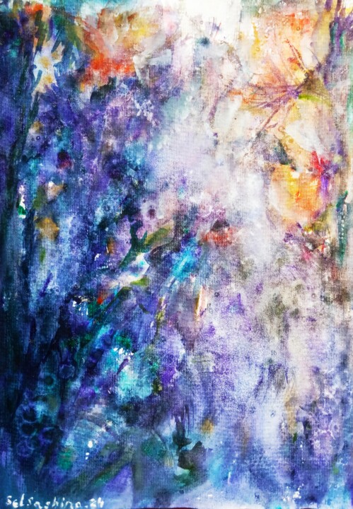 「Blueberry Fairies」というタイトルの絵画 Selena Sashinaによって, オリジナルのアートワーク, 水彩画