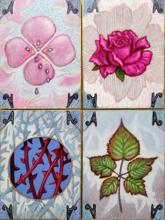 Pittura intitolato "POKER OF ACES" da Carlo Salomoni, Opera d'arte originale, Acrilico Montato su Pannello di legno