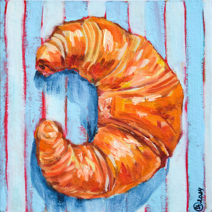 Pintura titulada "Croissant Art Handm…" por Oksana Shevchenko, Obra de arte original, Oleo