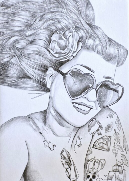 Rêverie en lunettes coeur 图画, 11.7x8.3 in
