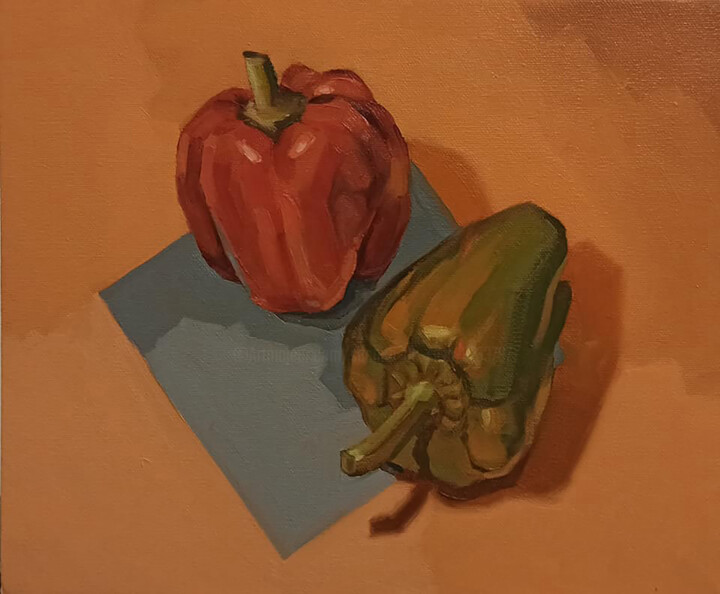 Red and Green Pepper 绘画, 10x12 in