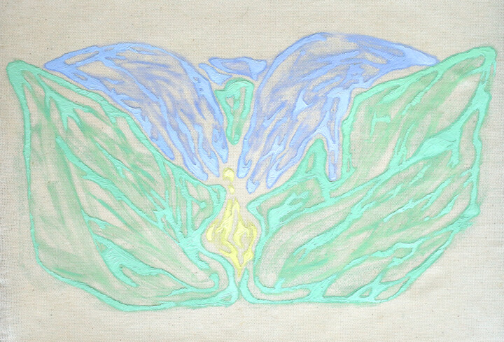 Green legs with blue hands 绘画, 11.4x16.5 in