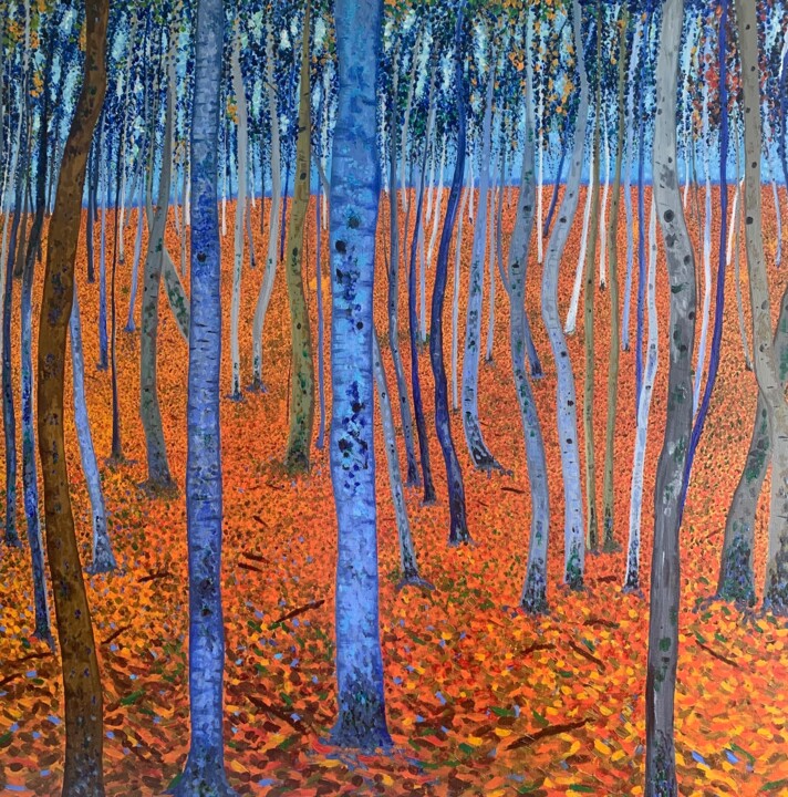 Bouleaux bleus comme Klimt Painting, 31.5x31.5 in