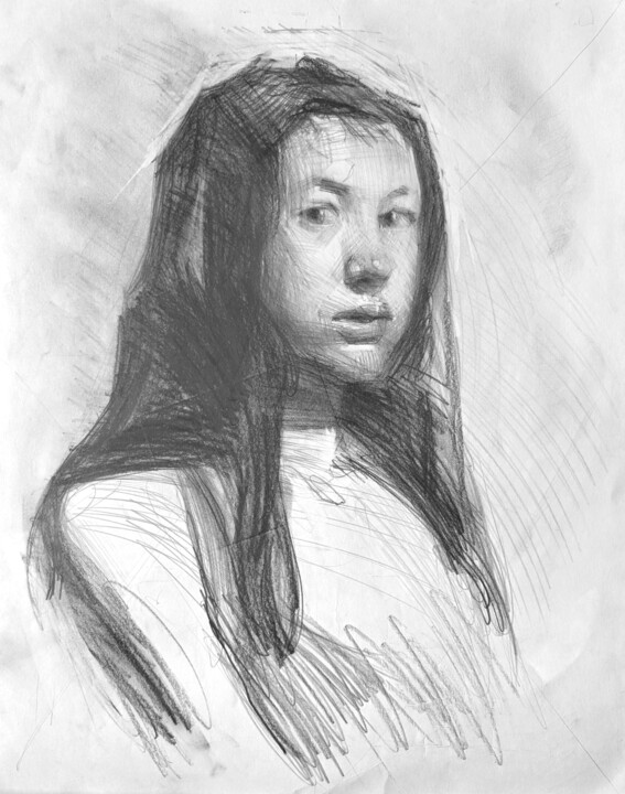 Selfportrait Drawing, 15.8x11.8 in