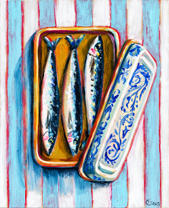 Pintura titulada ""Sardines under the…" por Oksana Shevchenko, Obra de arte original, Oleo