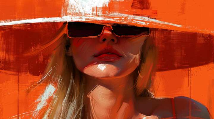 Portrait of a woman in an orange hat 数字艺术