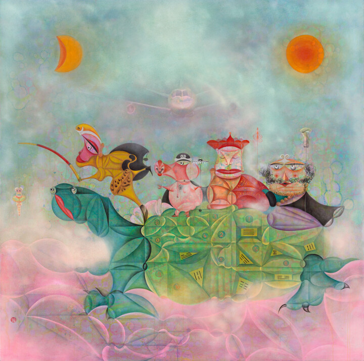 제목이 "Journey to the West"인 미술작품 Da Hong로, 원작, 기름 나무 들것 프레임에 장착됨