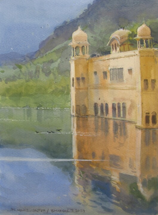 Painting titled "Jal Mahal, Jaipur" by Bhargavkumar Kulkarni, Original Artwork, Watercolor