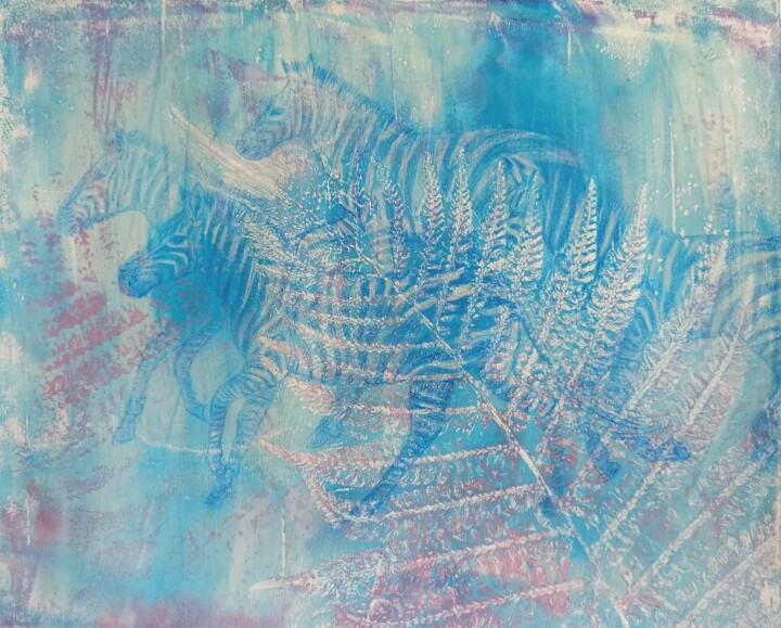 Running Blue Zebras 绘画, 11.2x14.2 in
