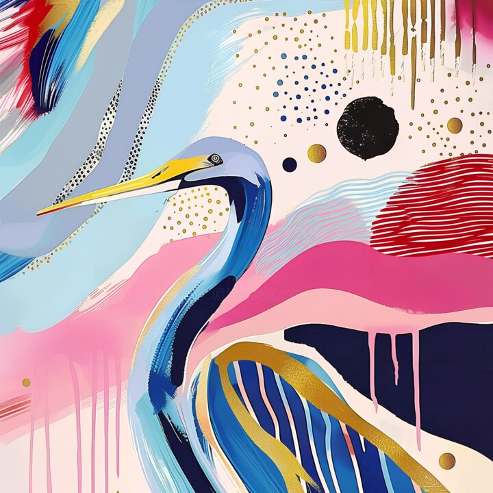 Arts numériques intitulée "A Blue Heron’s Dance" par Anna Burger, Œuvre d'art originale, Collage numérique