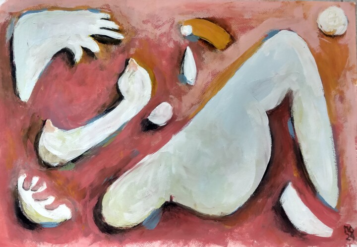 A nude on the beach 绘画, 16.5x23.2 in