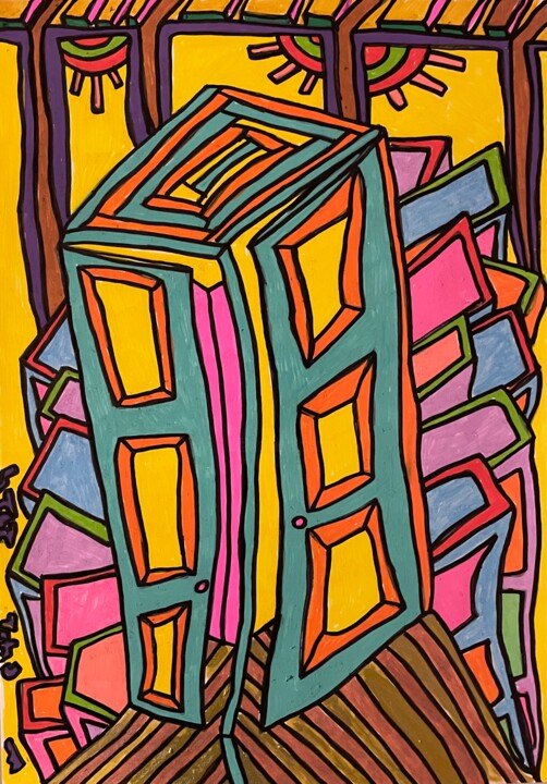 A cube, two doors, a passage ? Drawing, 11.7x8.3 in