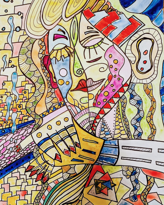 Verwirrtes Chaos - Aquarelle im Rahmen Variante 1 图画, 23.4x16.5 in