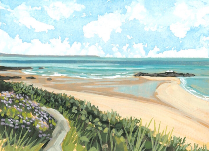 Martin Plage depuis le sentier 绘画, 5.1x7.1 in