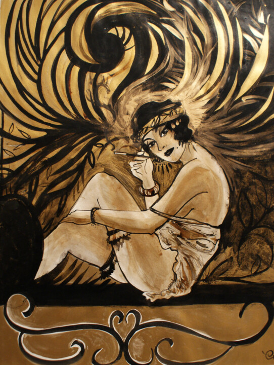 Painting titled "Coco" by Cécile Freitas, Original Artwork, Ink