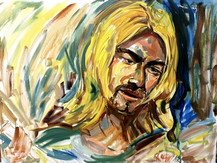 Hommage an Kurt Cobain Punk. Rock Legende. Star Idol People 绘画, 23.6x31.5 in