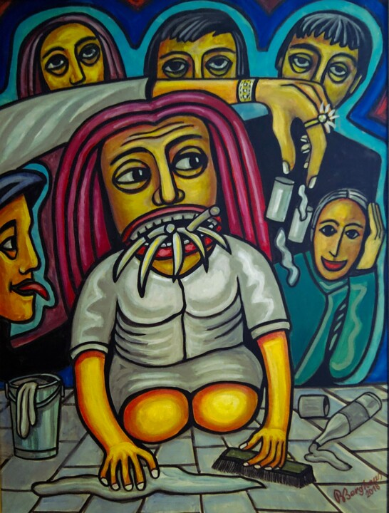 Schilderij getiteld "Der Mensch als Müll…" door Ralf Berghaus, Origineel Kunstwerk, Olie
