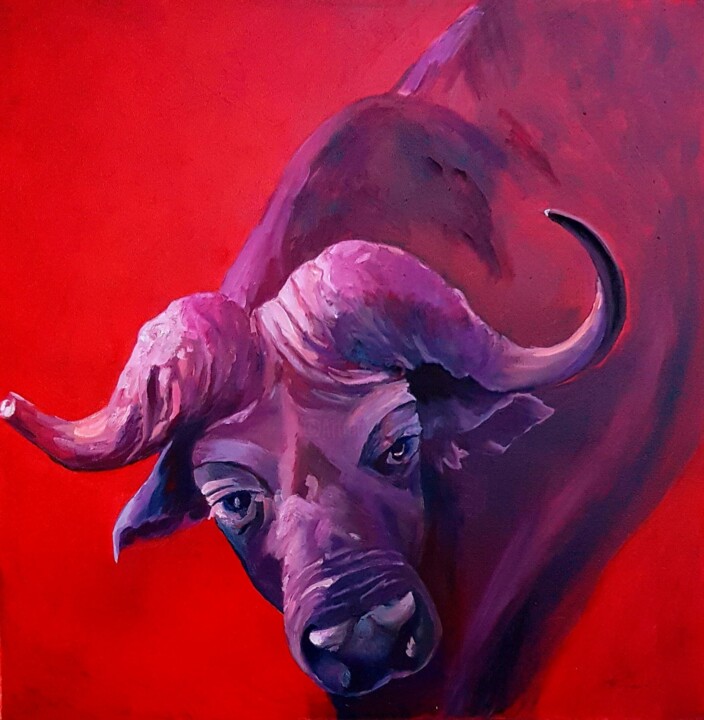 Eye contact with buffalo 绘画, 23.6x23.6 in