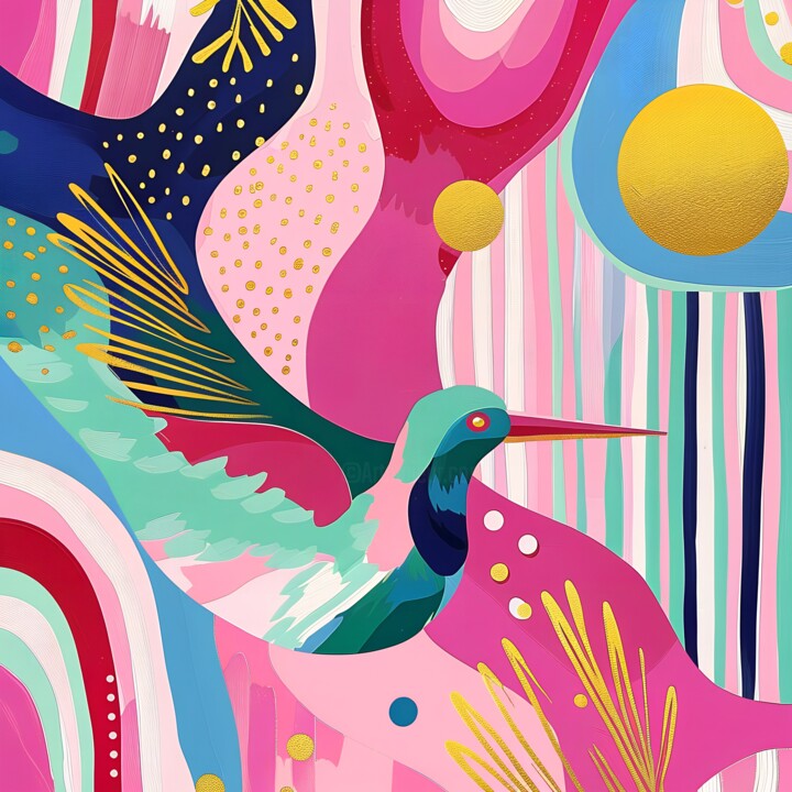 Arts numériques intitulée "Harlequin Hummingbi…" par Anna Burger, Œuvre d'art originale, Collage numérique