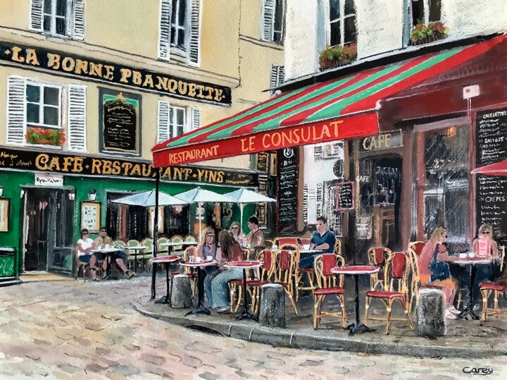 Ζωγραφική με τίτλο "Paris cafe" από Darrencareyart Darren Carey, Αυθεντικά έργα τέχνης, Ακουαρέλα