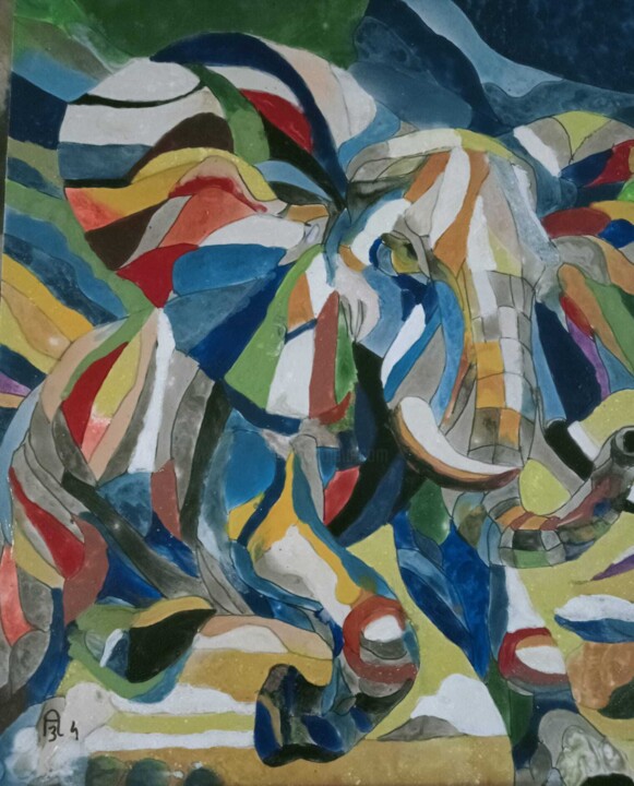 La charge de l'éléphant 绘画, 24x19.7 in