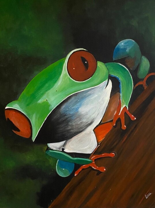 Painting titled "Kikker" by Lau Solano, Original Artwork, Acrylic