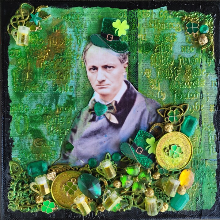 拼贴 标题为“Saint Patrick” 由Delphine Sagot, 原创艺术品, 拼贴 安装在木质担架架上