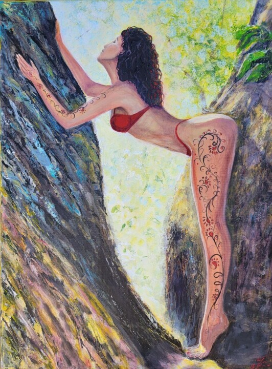 「Stunning brunette e…」というタイトルの絵画 Nataliia Lynnykによって, オリジナルのアートワーク, アクリル