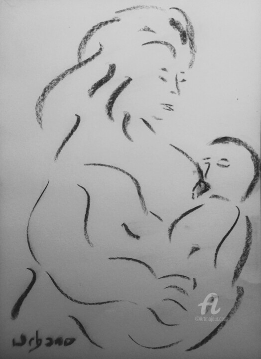 Mère et l' enfant 图画, 16.1x11.8 in