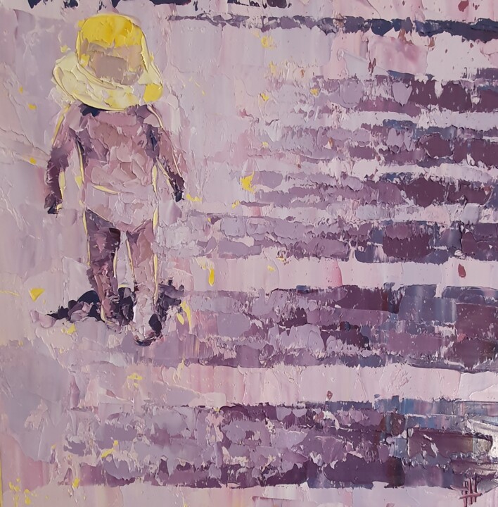 Street Life : Toddler crossing the street 绘画, 19.7x19.7 in