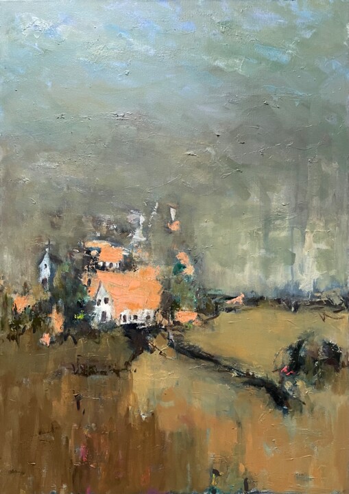 Meme les villages sont de passage. 绘画, 36.6x26 in