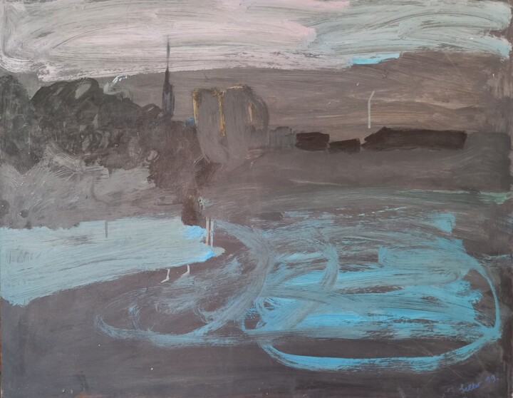 Abstract cityscape (Paris) Painting, 26.8x33.9 in