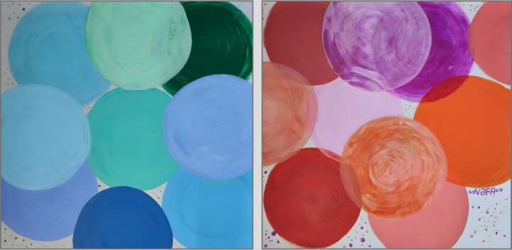 "Meditative Planets" Diptych 绘画, 24.4x49.6 in