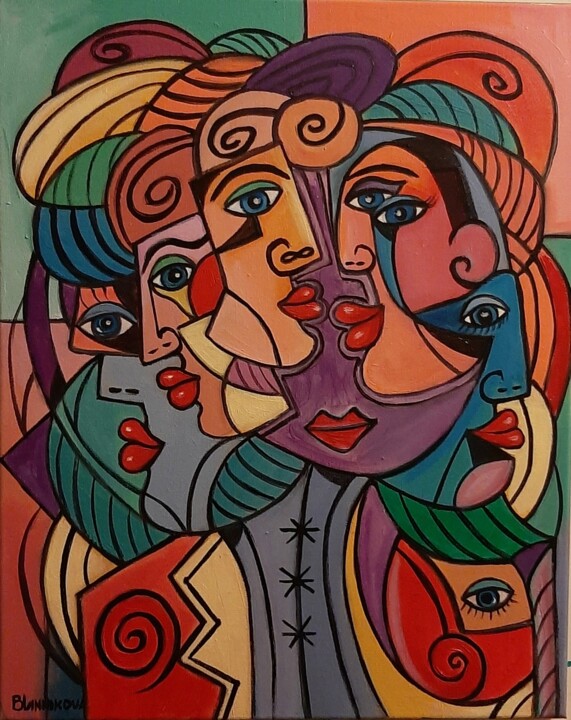 Pessoas com chapéu 绘画, 19.7x15.8 in