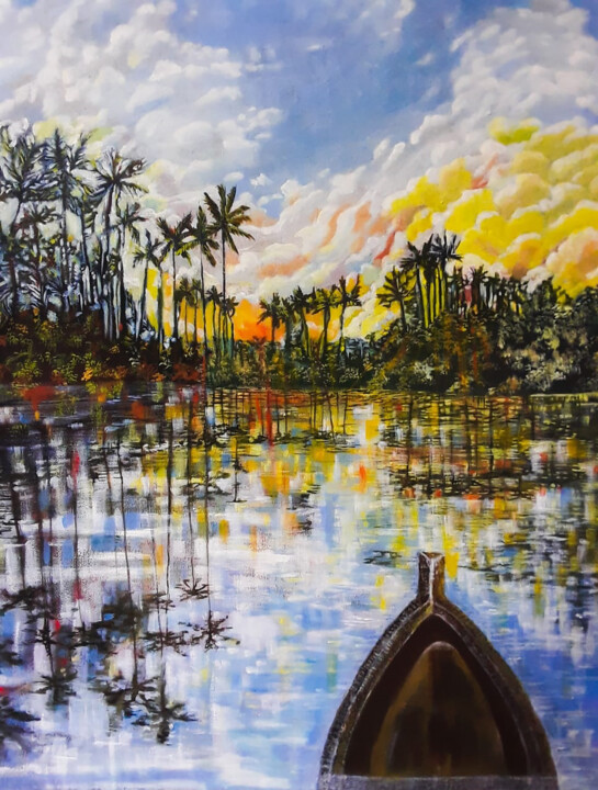 Peinture intitulée "Kerala Sunsets" par Lahiru Karunaratne, Œuvre d'art originale, Acrylique