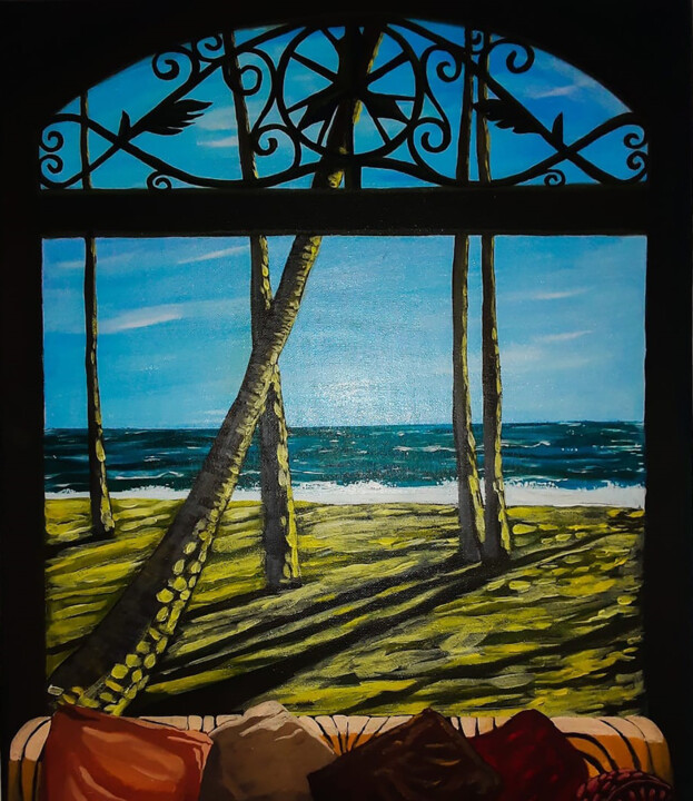 Peinture intitulée "Beachscape" par Lahiru Karunaratne, Œuvre d'art originale, Acrylique