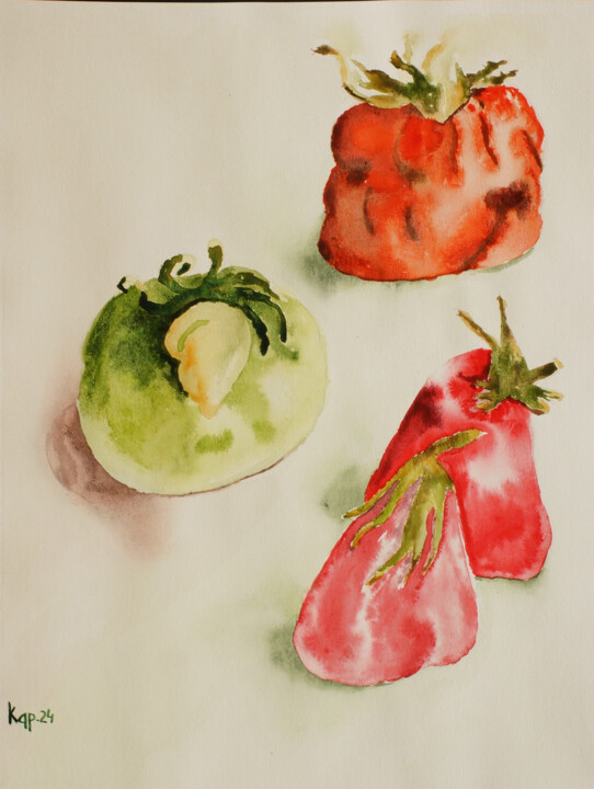 Dessin intitulée "Овощи. Рождённый с…" par Nina Karymova (Nino), Œuvre d'art originale, Aquarelle