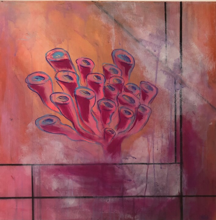 Painting titled "corals" by Ekaterina Gustova, Original Artwork, Acrylic Mounted on Wood Stretcher frame
