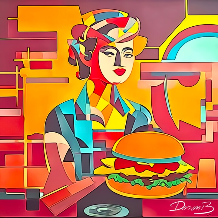 Girl and hamburger 01 数字艺术