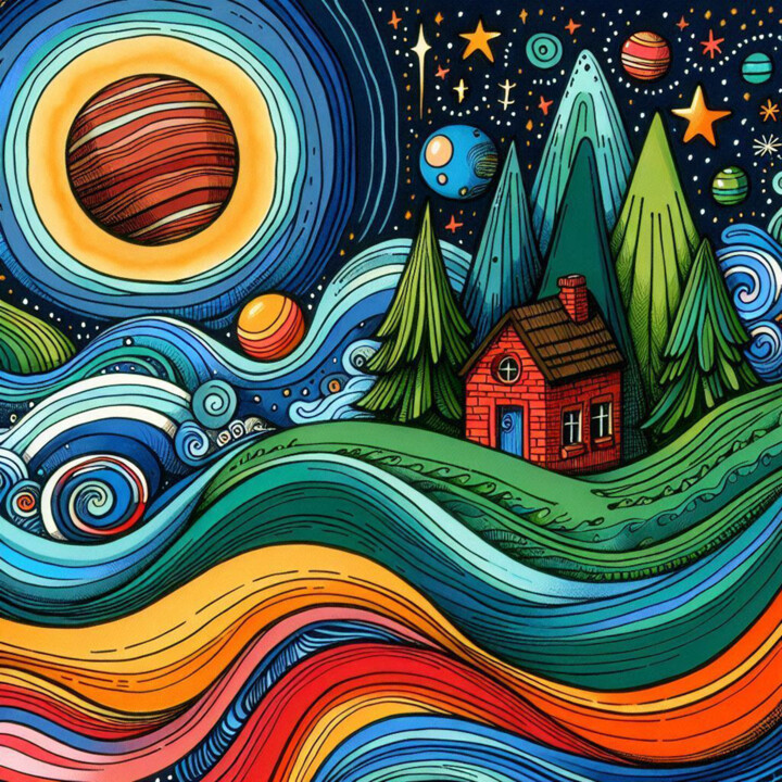 Cosmic Solitude: A Vibrant Journey Through Earth and Sky 数字艺术